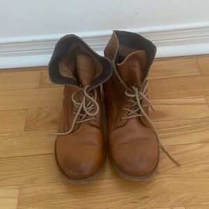 Women's Cognac Leather Combat Boots